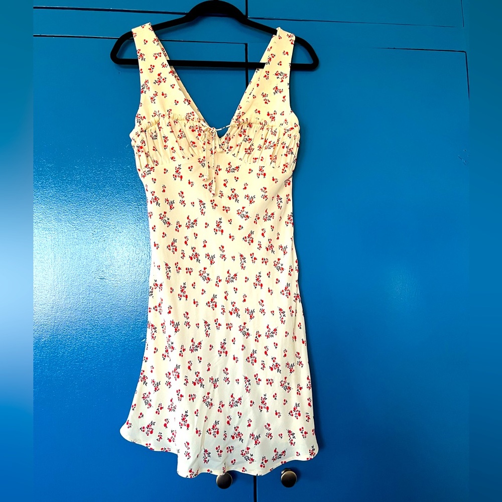 Ciao Lucia Cream Floral Slip Dress with Red Print
